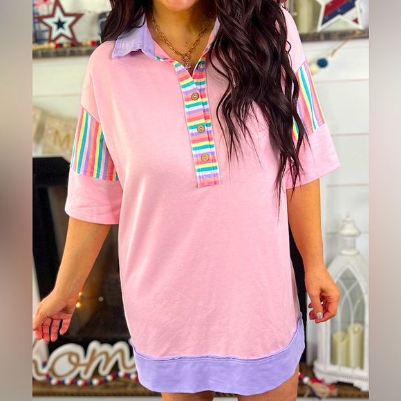 ☃️BOGO50%☃️ 🆕💜FANTASTIC FAWN: BABY PINK Stripe Dress •SEE VIDEO• SMALL - Picture 1 of 9